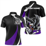 Maxcorners Custom Black And Purple Eagle Bowling Men Polo Shirts, Eagle Bowling Team Jerseys