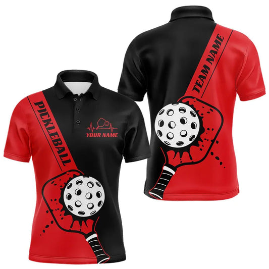 Maxcorners Black And Red Custom Pickleball Team Shirts For Men, Pickleball Jersey Outfit LM2602