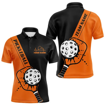 Maxcorners Black And Orange Custom Pickleball Team Shirts For Men, Pickleball Jersey Outfit LM2602