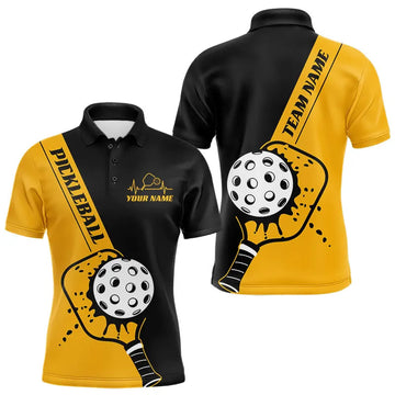 Maxcorners Black And Yellow Custom Pickleball Team Shirts For Men, Pickleball Jersey Outfit LM2602