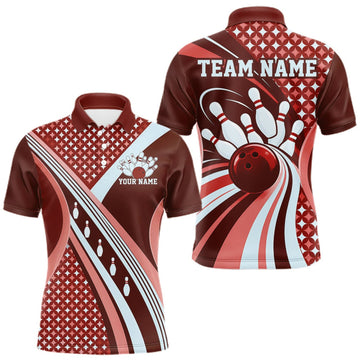 Maxcorners Custom Burgundy Red Classic Retro Bowling Team League Shirt, Bowling Men Polo Shirt LM0410