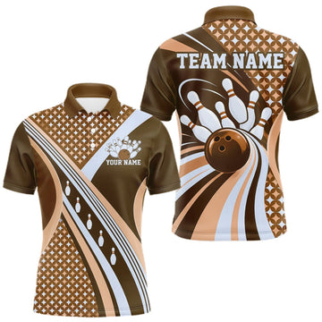 Maxcorners Custom Brown Classic Retro Matching Bowling Team League Shirt, Bowling Men Polo Shirt LM0410