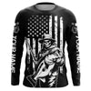 Maxcorners Black And White American Flag Bass Fisherman Custom Skull Fishing Shirts, Patriotic Fishing Jerseys LM0201