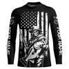 Maxcorners Black And White American Flag Bass Fisherman Custom Skull Fishing Shirts, Patriotic Fishing Jerseys LM0201