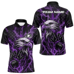 Maxcorners Custom Purple Lightning Flame Eagle Men Bowling Shirt, Patriotic US Team Shirt LM2711
