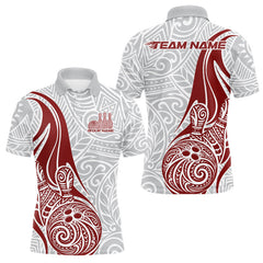 Maxcorners Custom Red Polynesian Tribal Bowling Men Polo Shirt, Maori Style Bowling Shirt TU2912