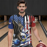 Maxcorners Custom American Flag Eagle Bowling Team Men Polo Shirts, Patriotic US Bowling League Shirt