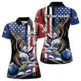 Maxcorners Custom American Flag Eagle Bowling Team Men Polo Shirts, Patriotic US Bowling League Shirt