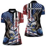 Maxcorners Custom American Flag Eagle Bowling Team Men Polo Shirts, Patriotic US Bowling League Shirt