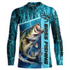 Maxcorners Custom Teal Blue Camo Bass Long Sleeve Tournament Fishing Shirts, Bass Fishing Jerseys LM0201