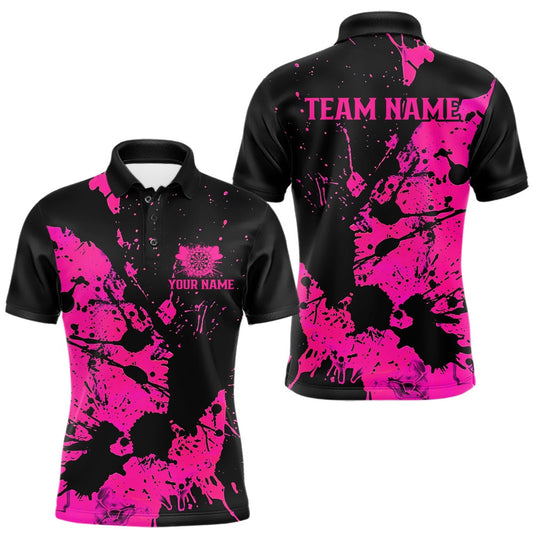 Maxcorners Custom Name Black And Pink Splatter Darts Shirts For Men, Dart Team League Shirts LM2901