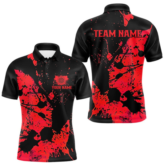 Maxcorners Custom Name Black And Red Splatter Darts Shirts For Men, Dart Team League Shirts LM2901