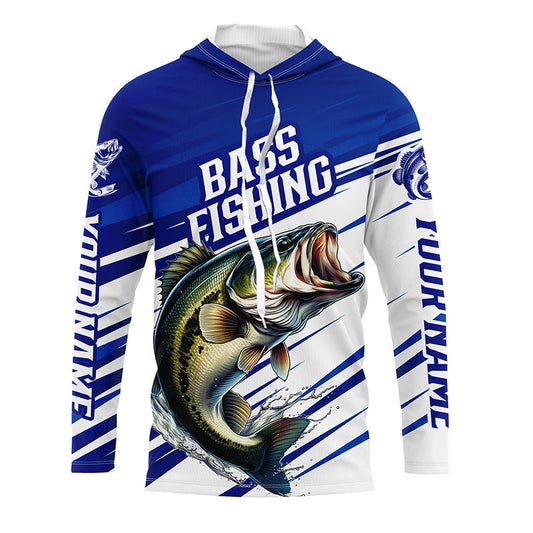 Maxcorners Personalized Bass Fishing Jerseys, Bass Long Sleeve Tournament Fishing Shirts | Blue LM0201