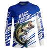 Maxcorners Personalized Bass Fishing Jerseys, Bass Long Sleeve Tournament Fishing Shirts | Blue LM0201