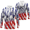 Maxcorners Flaming American Flag Custom Bass Long Sleeve Fishing Shirts, Patriotic Bass Fishing Jerseys LM0201