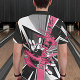 Maxcorners Custom Black And Pink Strike Bowling Men Polo Shirts, Bowling Team League Shirt With Name