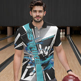 Maxcorners Custom Black And Blue Strike Bowling Men Polo Shirts, Bowling Team League Shirt With Name