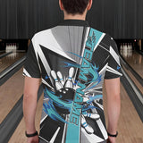 Maxcorners Custom Black And Blue Strike Bowling Men Polo Shirts, Bowling Team League Shirt With Name