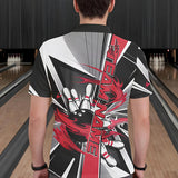 Maxcorners Custom Black And Red Strike Bowling Men Polo Shirts, Bowling Team League Shirt With Name