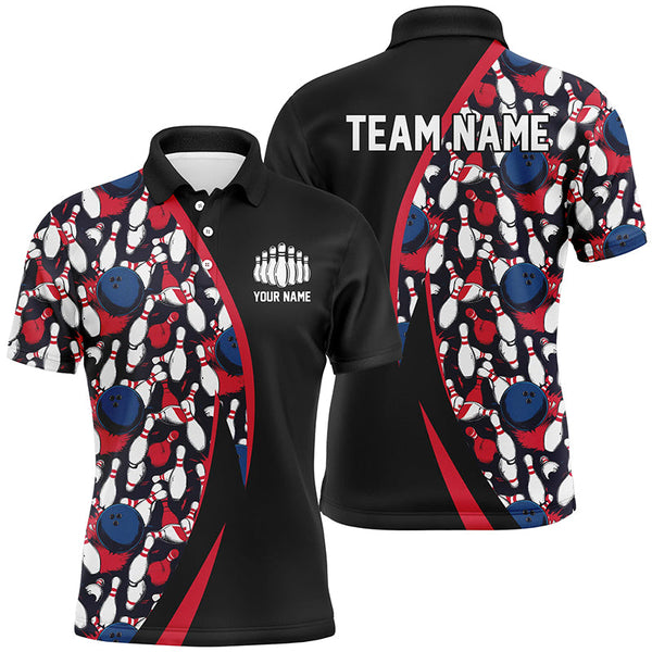 Maxcorners Red, White And Blue Bowling Ball And Pins Pattern Custom Bowling Team Jerseys