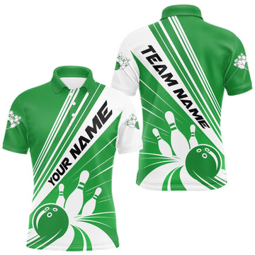 Maxcorners Custom White And Green Classic Retro Bowling Team Men Polo Shirt, Bowling League Shirt LM0409