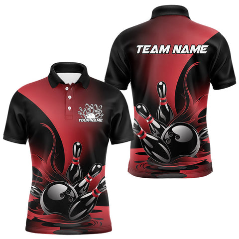 Maxcorners Custom Red And Black Flame Bowling Polo Shirts Bowling League Shirt Bowler