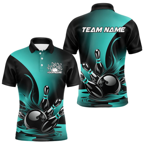 Maxcorners Custom Blue And Black Flame Bowling Polo Shirts Bowling League Shirt Bowler