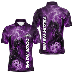 Maxcorners Custom Purple Thunder Lightning Bowling Team Men Polo Shirt, Dragon Bowling Jerseys LM0412