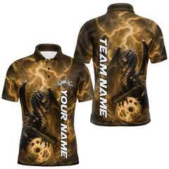 Maxcorners Custom Yellow Thunder Lightning Bowling Team Men Polo Shirt, Dragon Bowling Jerseys LM0412