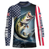 Maxcorners Personalized American Flag Bass Long Sleeve Fishing Shirts, Patriotic Bass Fishing Jerseys LM0501