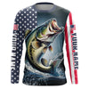 Maxcorners Personalized American Flag Bass Long Sleeve Fishing Shirts, Patriotic Bass Fishing Jerseys LM0201