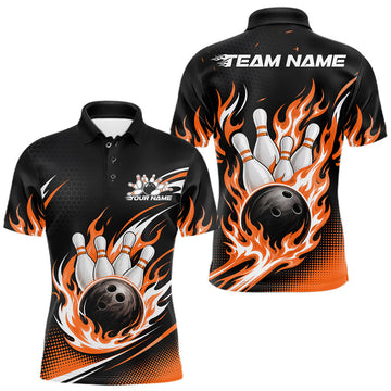 Maxcorners Custom Orange Flame Bowling Jerseys, Bowling Team Men Polo Shirt Bowlers Outfit LM0208