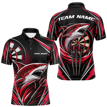 Maxcorners Custom Black And Red Shark Darts Jerseys, Darts Team Men Polo Shirt LM0208