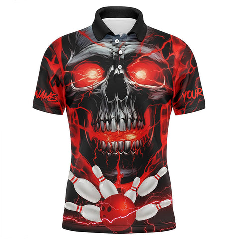 Maxcorners Thunder Lightning Skull Bowling Multicolor Option Customized Name 3D Shirt