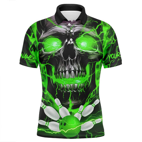 Maxcorners Thunder Lightning Skull Bowling Multicolor Option Customized Name 3D Shirt