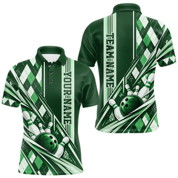 Maxcorners Custom Green Argyle Pattern Retro Bowling Men Polo Shirt, Team Uniform LM0410