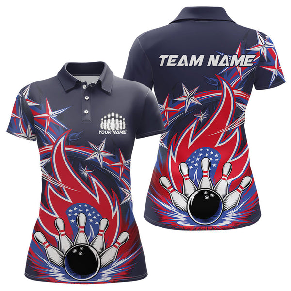 Maxcorners Custom Patriotic Bowling Polo Shirts Us Flag Bowling League Shirt Bowler Outfit