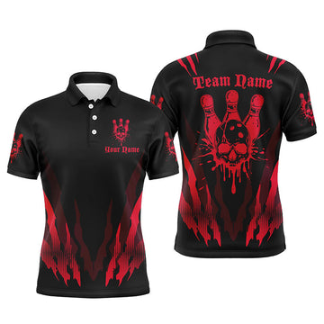 Maxcorners Custom Bowling Shirts For Men And Women, Skull Bowling Team Shirts Bowling Pin | Red