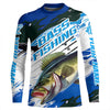 Maxcorners Custom Largemouth Bass Fishing Jerseys, Bass Long Sleeve Tournament Fishing Shirts | Blue Camo LM0201