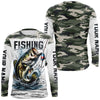 Maxcorners Bass Fishing Camo Custom Long Sleeve Fishing Shirts, Personalized Bass Fishing Jerseys LM0201
