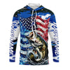 Maxcorners Custom American Flag Bass Long Sleeve Fishing Shirts, Patriotic Blue Camo Bass Fishing Jerseys LM0201