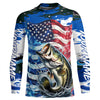 Maxcorners Custom American Flag Bass Long Sleeve Fishing Shirts, Patriotic Blue Camo Bass Fishing Jerseys LM0201
