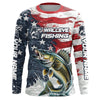 Maxcorners Personalized American Flag Walleye Long Sleeve Fishing Shirts, Patriotic Walleye Fishing Jerseys LM0501