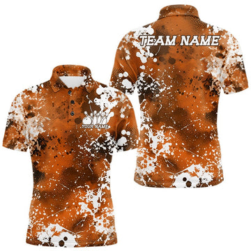 Maxcorners Custom Orange Splatter Camo Bowling Men Polo Shirt