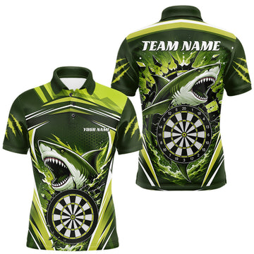 Maxcorners Custom Green Shark With Broken Dartboard Darts Team Polo Shirt For Men, Darts League Shirt LM0208