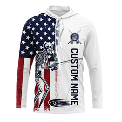 Maxcorners Custom American Flag Skull Patriotic Long Sleeve Fishing Shirts, Halloween Fishing Outfit LM0501