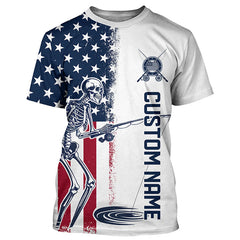 Maxcorners Custom American Flag Skull Patriotic Long Sleeve Fishing Shirts, Halloween Fishing Outfit LM0501