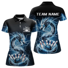 Maxcorners Black And Blue Thunder Lightning Dragon Bowling Polo Shirts For Men Bowling Jerseys