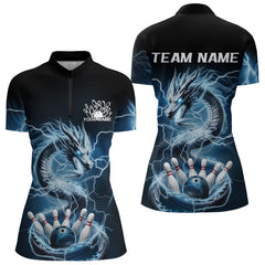 Maxcorners Black And Blue Thunder Lightning Dragon Bowling Polo Shirts For Men Bowling Jerseys