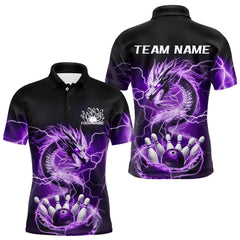 Maxcorners Black And Purple Thunder Lightning Dragon Bowling Polo Shirts For Men Bowling Jerseys